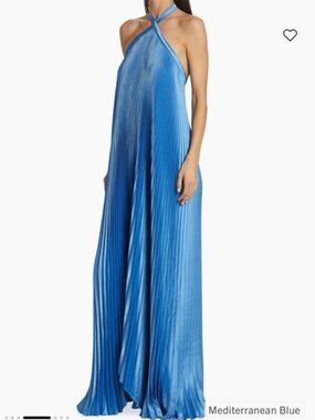 L'IDEE Pleated Asymmetric Halter Gown